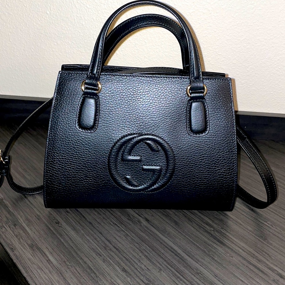 Gucci Top Handle Bag Soho New Satchel Medium Black Leather Tote